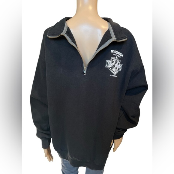 Harley Davidson Sweatshirt Mens Black L Motorcycle 1/4 Zip Skull Eagle Wisconsin - Picture 3 of 14